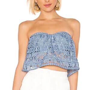 Lovers + Friends Corset Lace Crop Top in Dusty Blue Size Small